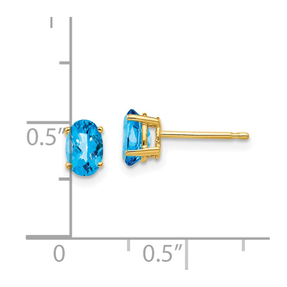 14K Gelbgold Ohrringe mit ovalem, 6 x 4 mm großem Blautopas im Schachbrettschliff