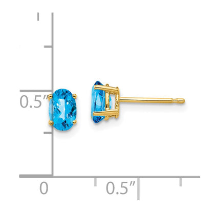 14K Gelbgold Ohrringe mit ovalem, 6 x 4 mm großem Blautopas im Schachbrettschliff