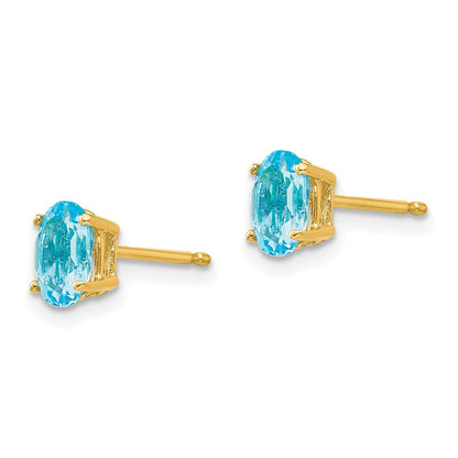 14K Gelbgold Ohrringe mit ovalem blauem Topas, 6x4 mm