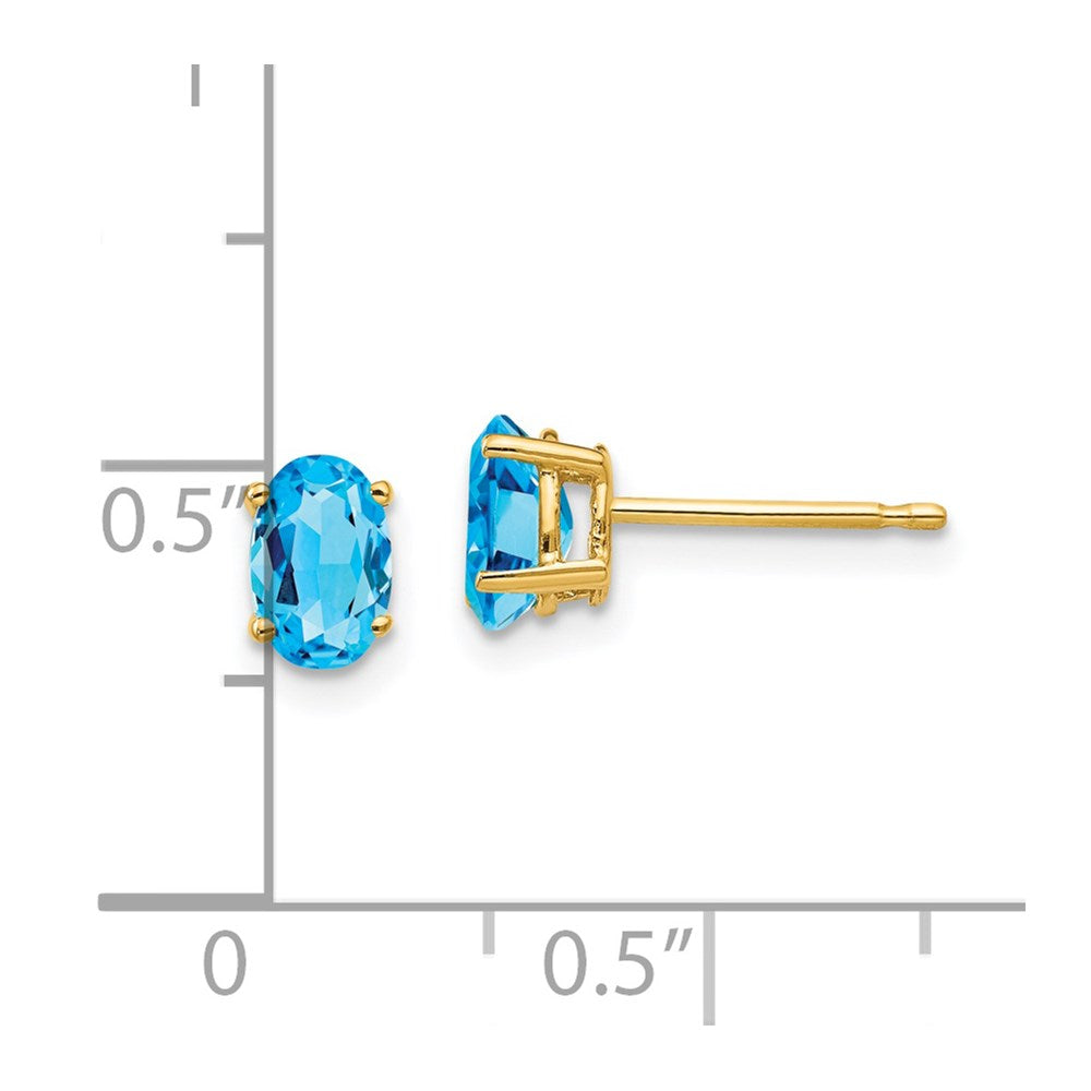 14K Gelbgold Ohrringe mit ovalem blauem Topas, 6x4 mm