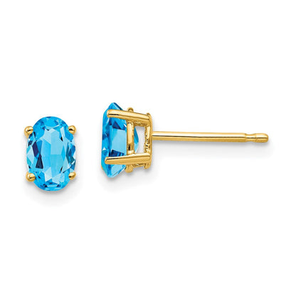 14K Gelbgold Ohrringe mit ovalem blauem Topas, 6x4 mm