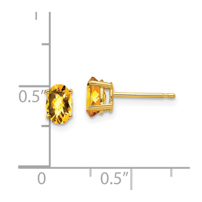 14K Gelbgold Ohrringe mit ovalem Citrin im Schachbrettschliff, 6x4 mm