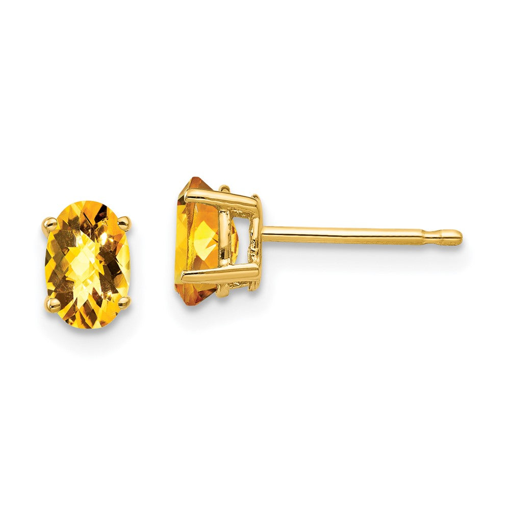 14K Gelbgold Ohrringe mit ovalem Citrin im Schachbrettschliff, 6x4 mm