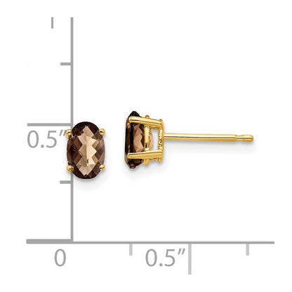 14K Gelbgold Ohrringe mit ovalem Checker-Cut Rauchquarz, 6 x 4 mm, Gelbgold