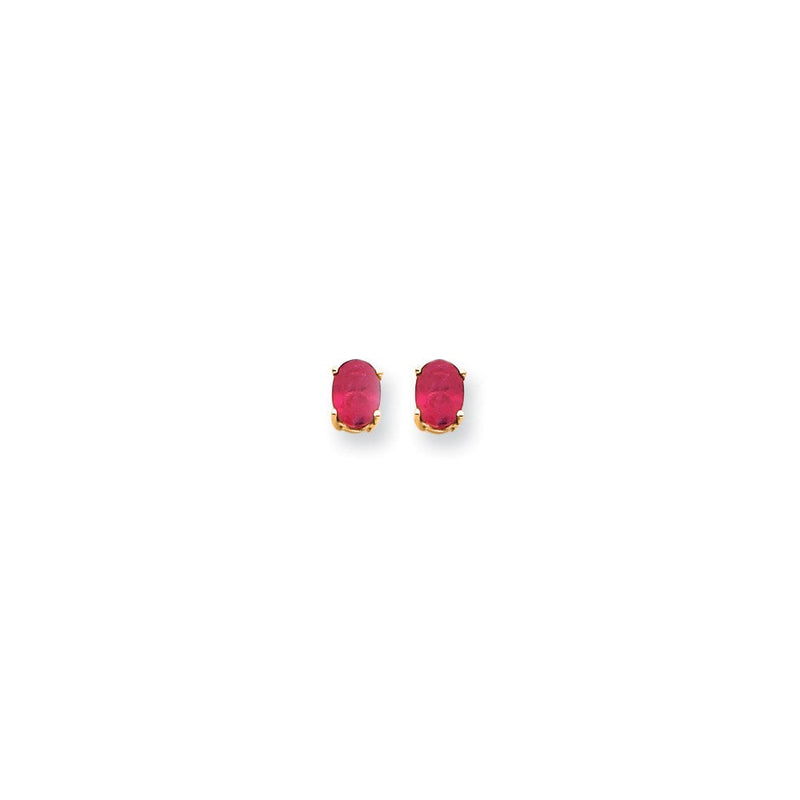 14K Gelbgold Ohrringe mit ovalem synthetischem Rubin, 6x4mm