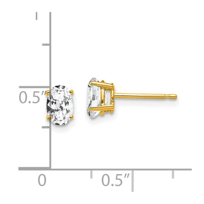 14K Gelbgold Ohrringe mit ovalem Zirkonia, 6x4 mm