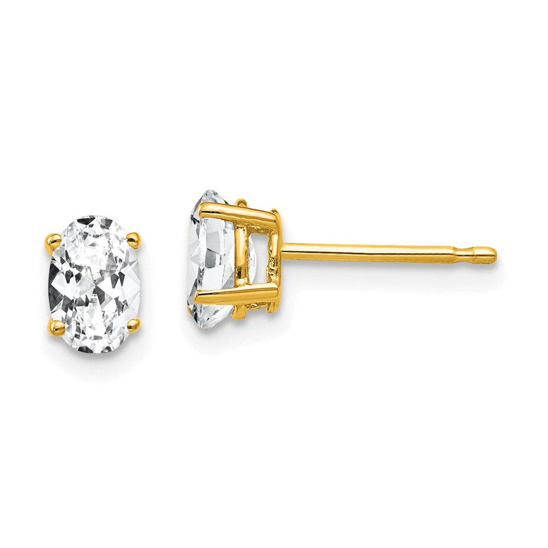 14K Gelbgold Ohrringe mit ovalem Zirkonia, 6x4 mm