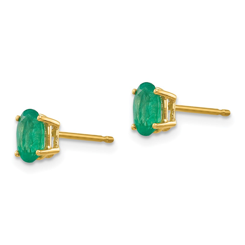 14K Gelbgold Ohrringe mit ovalem Smaragd, 6x4 mm