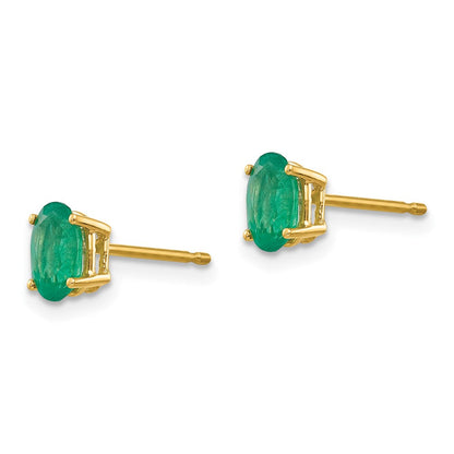 14K Gelbgold Ohrringe mit ovalem Smaragd, 6x4 mm