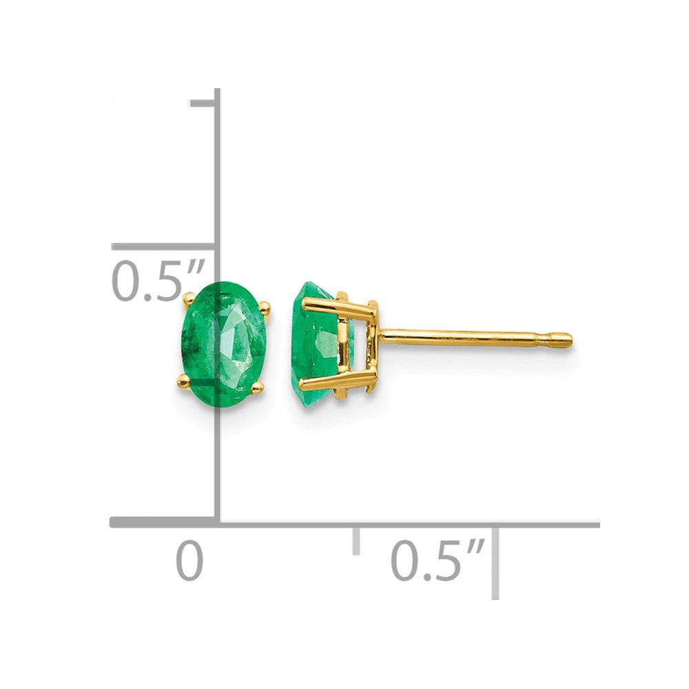 14K Gelbgold Ohrringe mit ovalem Smaragd, 6x4 mm