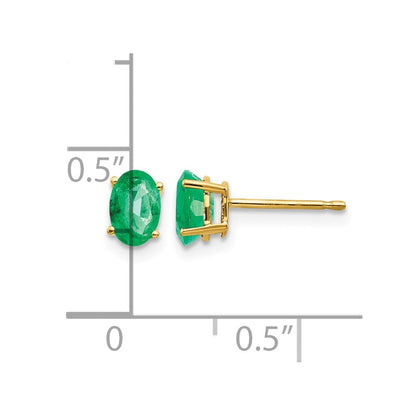 14K Gelbgold Ohrringe mit ovalem Smaragd, 6x4 mm