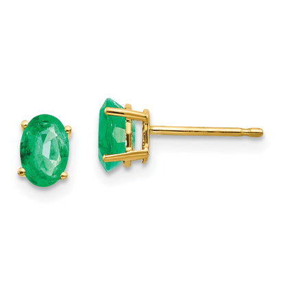 14K Gelbgold Ohrringe mit ovalem Smaragd, 6x4 mm