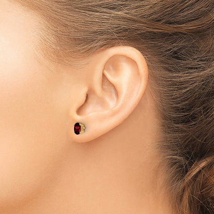 14K Gold Ohrringe mit ovalem Granat, 6x4 mm