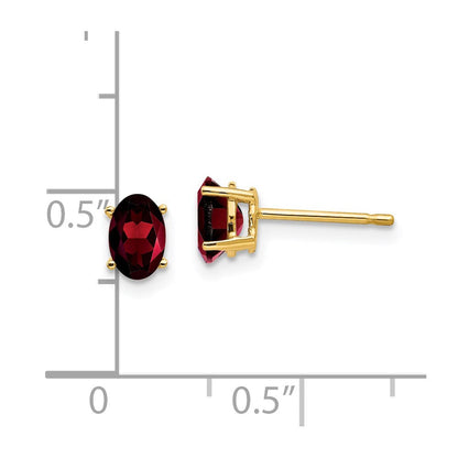 14K Gold Ohrringe mit ovalem Granat, 6x4 mm