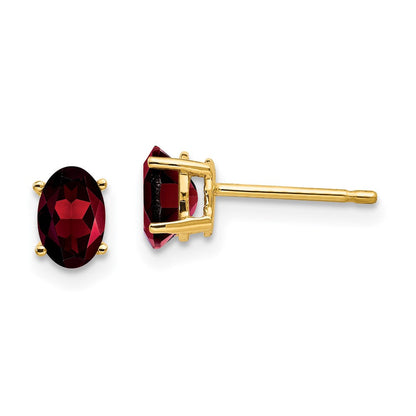 14K Gold Ohrringe mit ovalem Granat, 6x4 mm