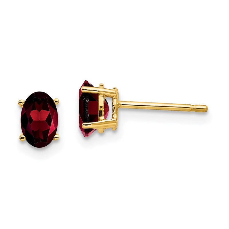 14K Gold Ohrringe mit ovalem Granat, 6x4 mm
