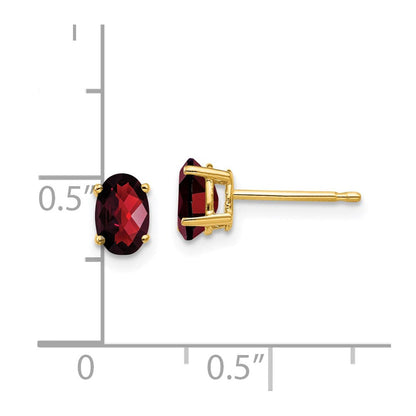 14K Gelbgold Ohrringe mit ovalem Granat im Schachbrettschliff, 6 x 4 mm