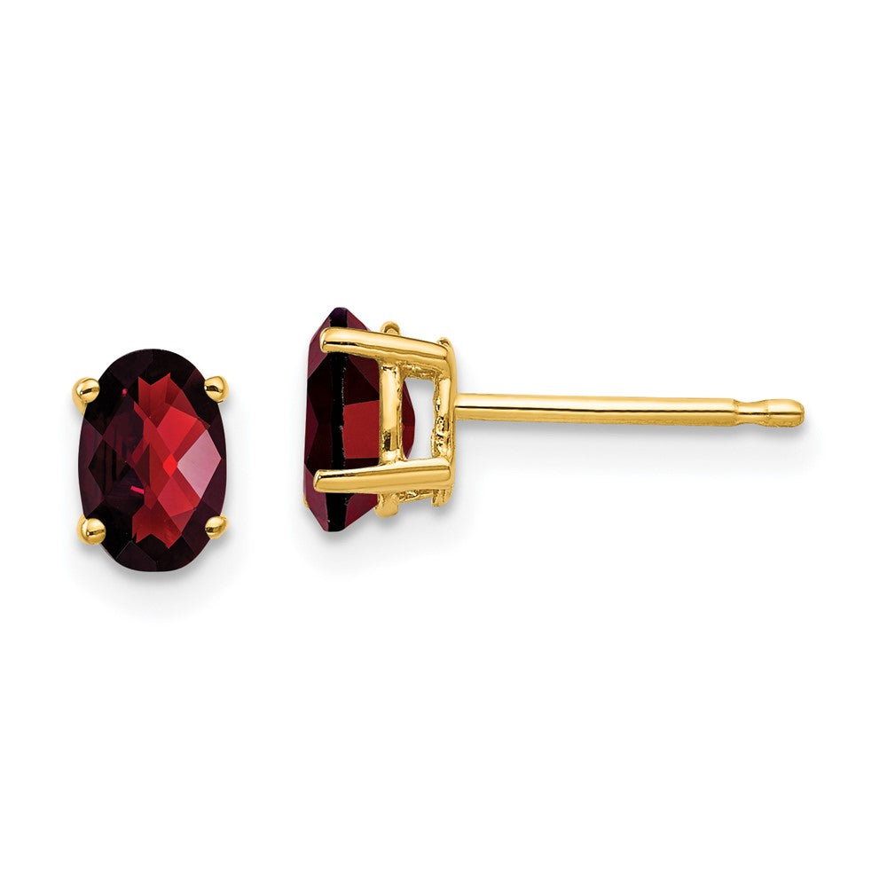 14K Gelbgold Ohrringe mit ovalem Granat im Schachbrettschliff, 6 x 4 mm