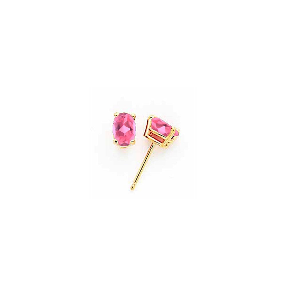 14K Gelbgold Ohrringe mit ovalem rosa Turmalin, 6 x 4 mm