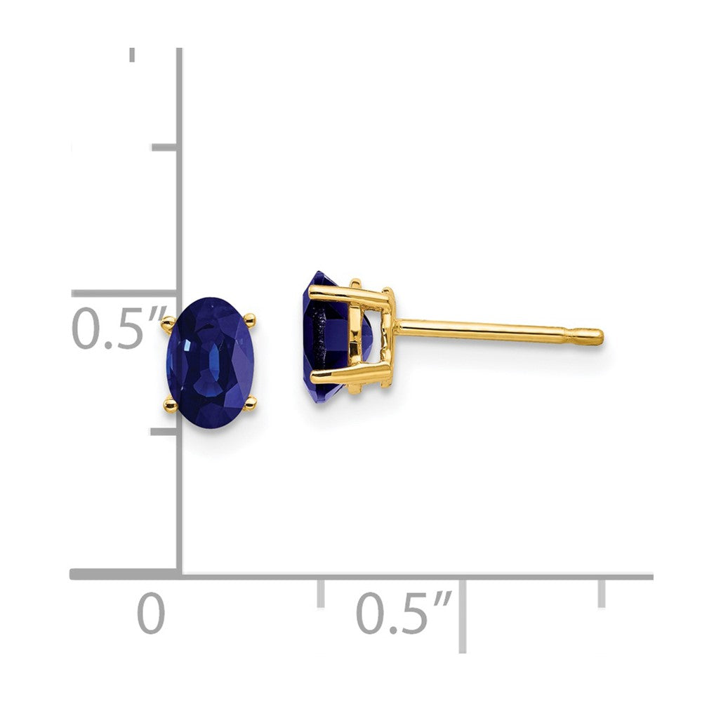 14K Gelbgold Ohrringe mit ovalem Saphir, 6x4 mm