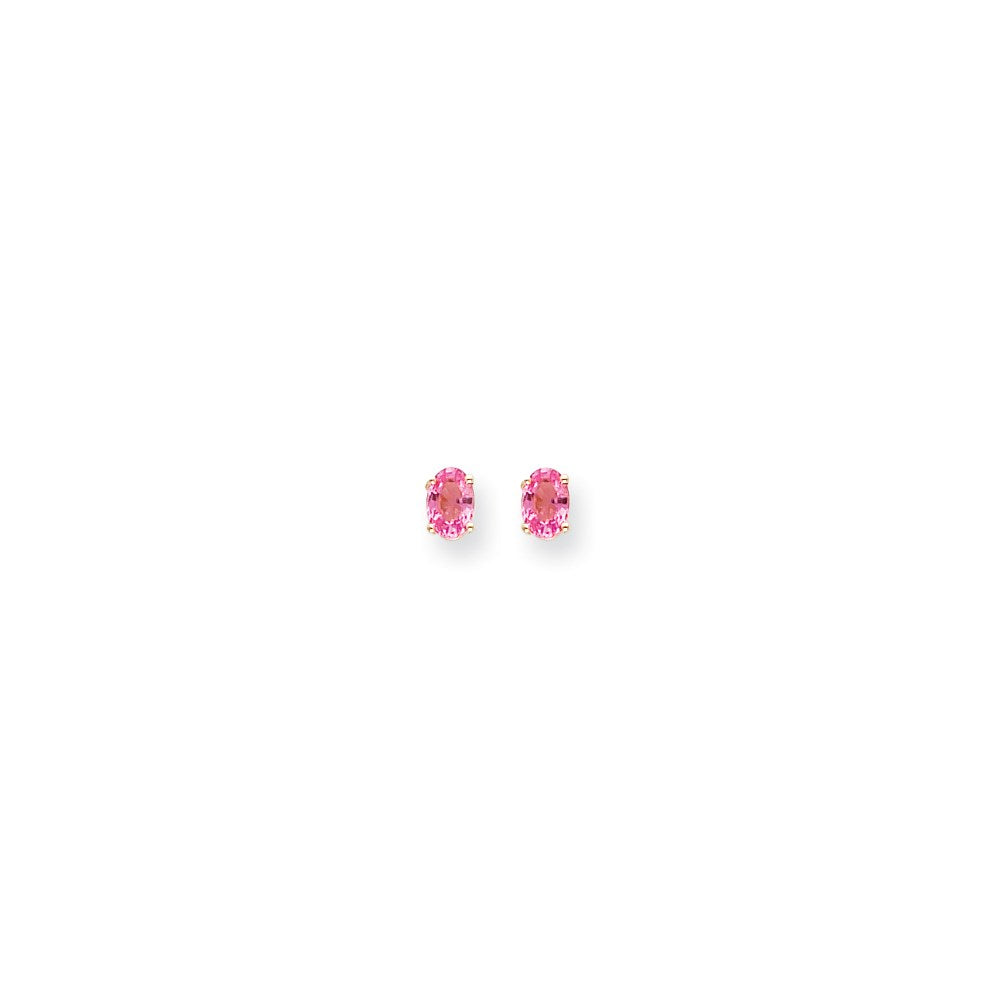 14K Gelbgold Ohrringe mit ovalem rosa Saphir, 6x4 mm
