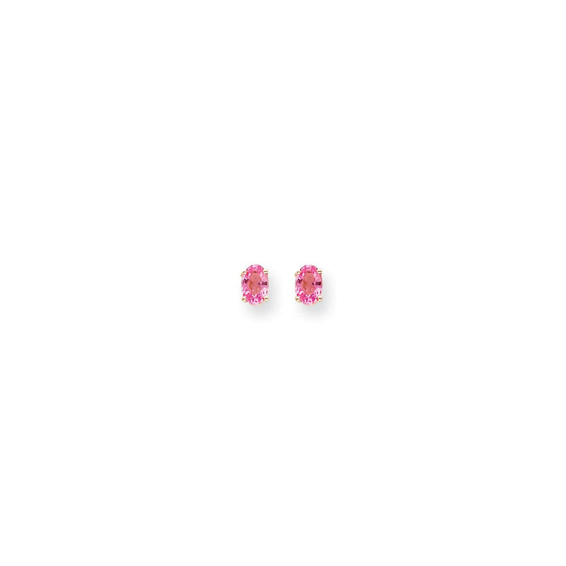 14K Gelbgold Ohrringe mit ovalem rosa Saphir, 6x4 mm