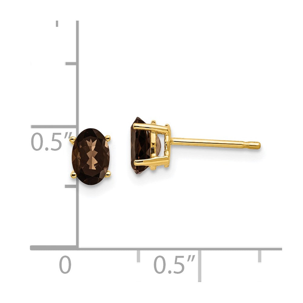 14K Gelbgold Ohrringe mit ovalem Rauchquarz, 6x4 mm, Gelbgold