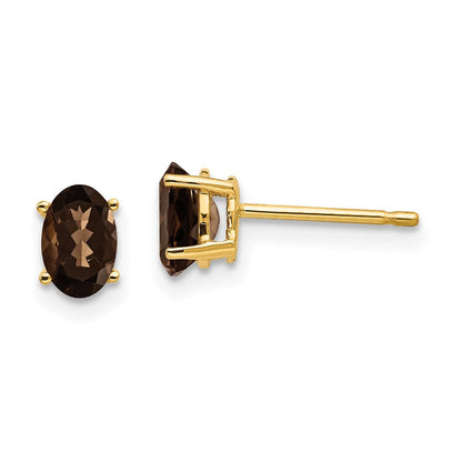14K Gelbgold Ohrringe mit ovalem Rauchquarz, 6x4 mm, Gelbgold