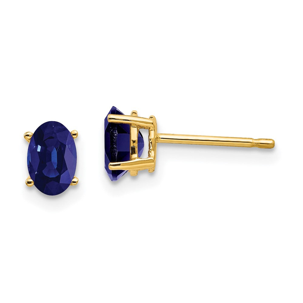 14K Gelbgold Ohrringe mit ovalem Saphir, 6x4 mm