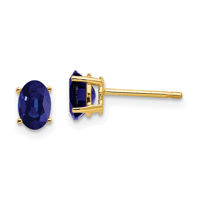 14K Gelbgold Ohrringe mit ovalem Saphir, 6x4 mm