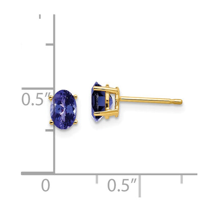 14K Gelbgold Ohrringe mit ovalem Tansanit, 6x4 mm