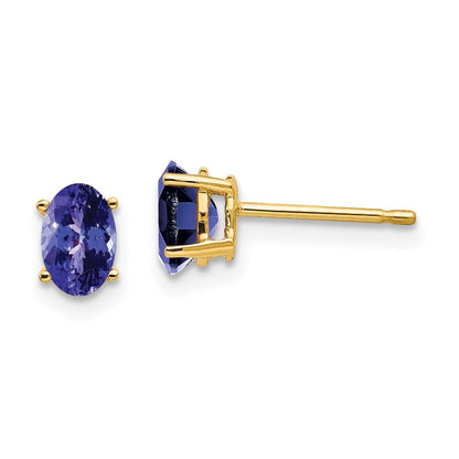 14K Gelbgold Ohrringe mit ovalem Tansanit, 6x4 mm