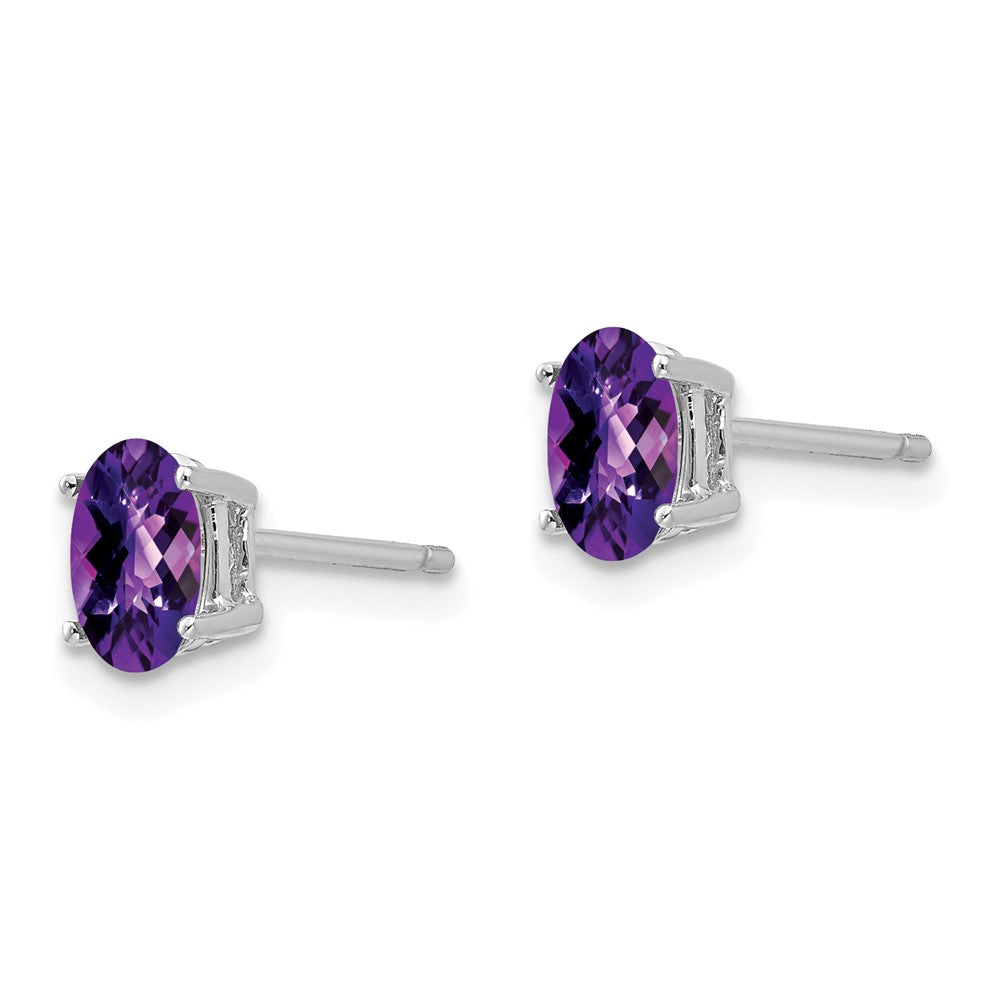14K Weißgold Ohrringe mit ovalem Amethyst im Schachbrettschliff, 6 x 4 mm