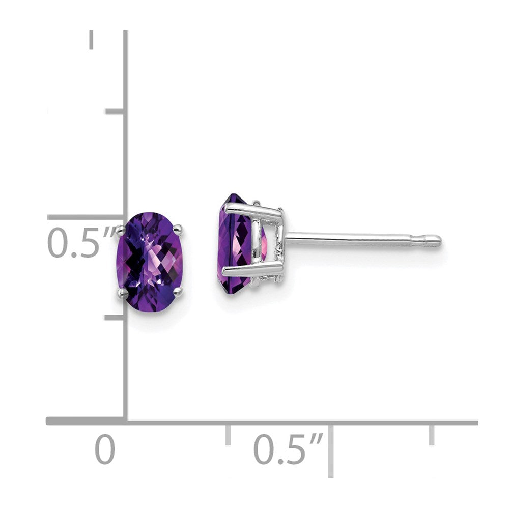 14K Weißgold Ohrringe mit ovalem Amethyst im Schachbrettschliff, 6 x 4 mm