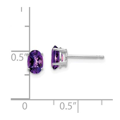 14K Weißgold Ohrringe mit ovalem Amethyst im Schachbrettschliff, 6 x 4 mm