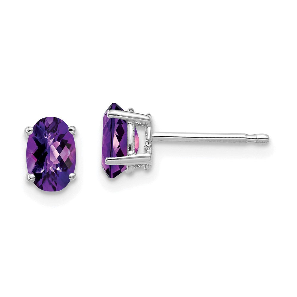 14K Weißgold Ohrringe mit ovalem Amethyst im Schachbrettschliff, 6 x 4 mm