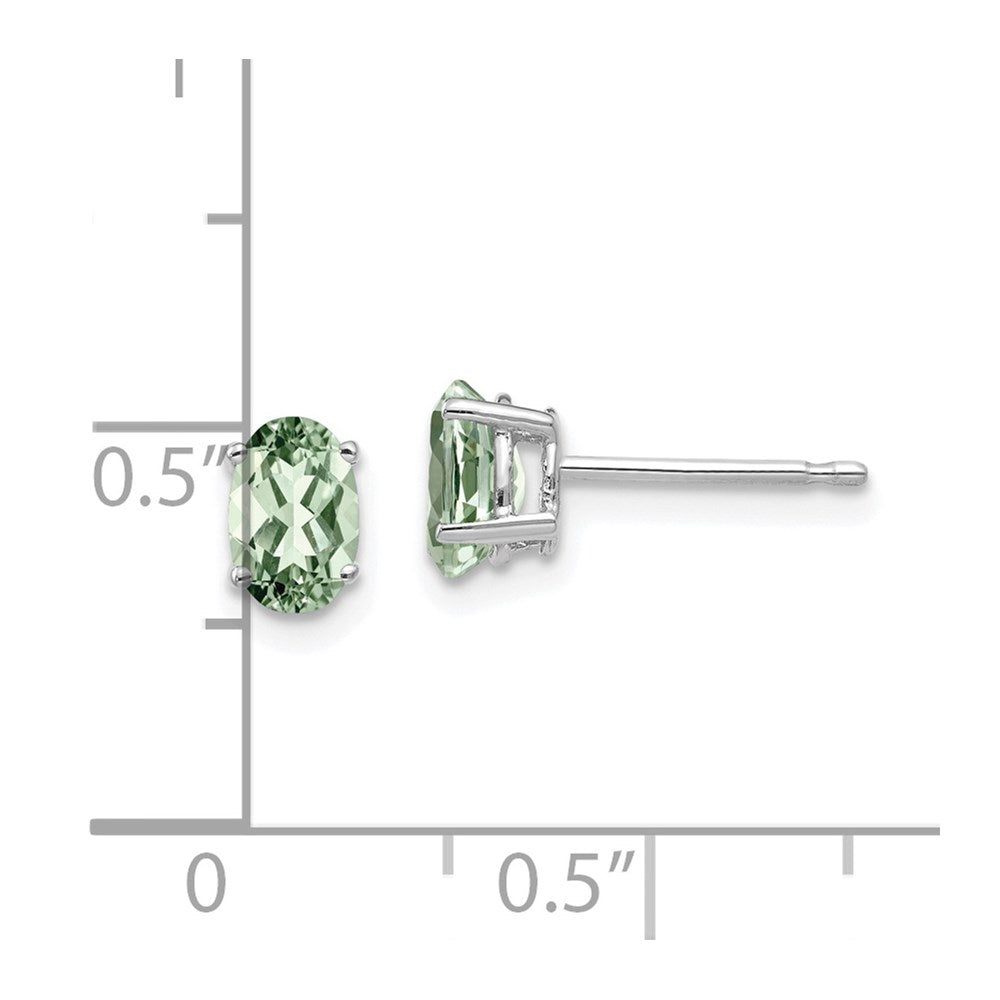 14K Weißgold Ohrringe mit ovalem grünem Quarz, 6x4 mm