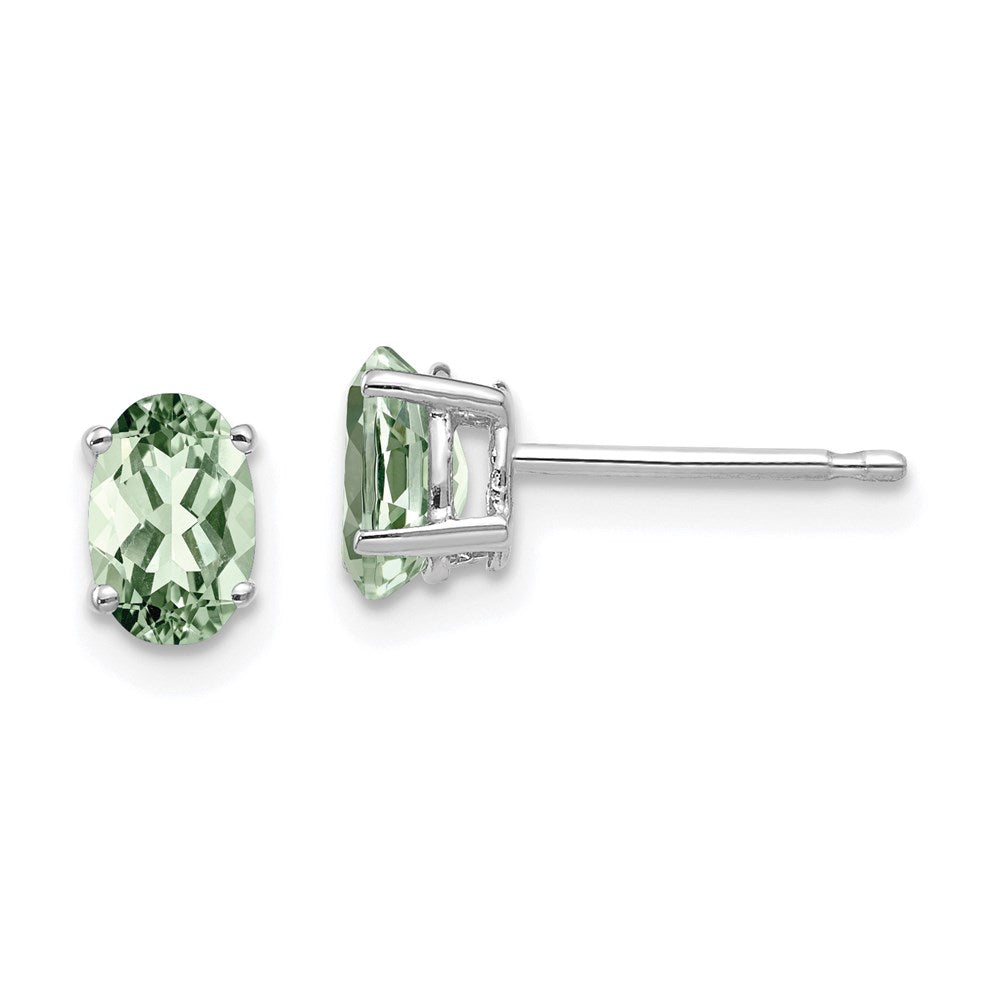 14K Weißgold Ohrringe mit ovalem grünem Quarz, 6x4 mm