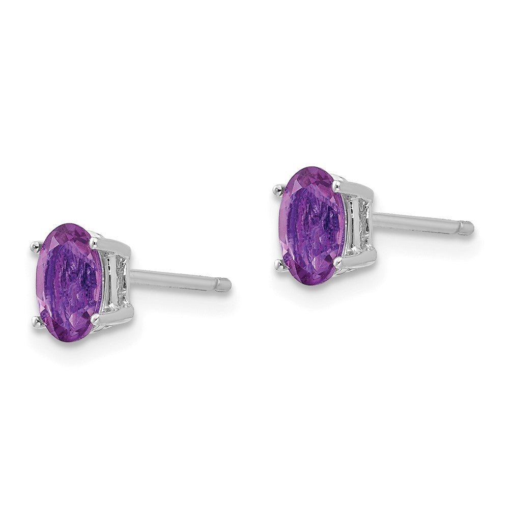 14K Weißgold Ohrringe mit ovalem Amethyst 6 x 4 mm