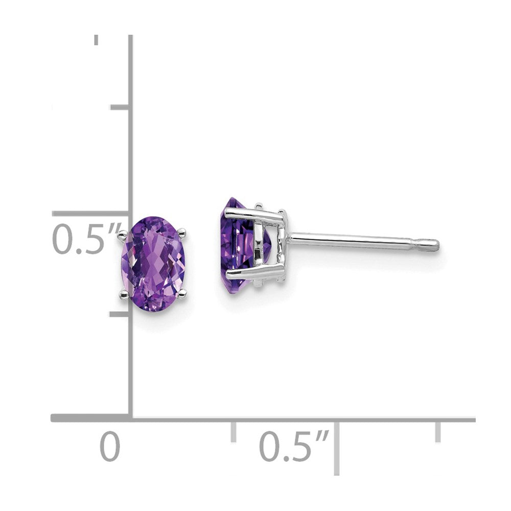 14K Weißgold Ohrringe mit ovalem Amethyst 6 x 4 mm