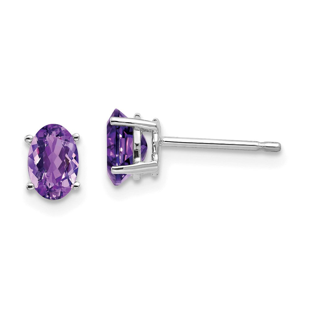 14K Weißgold Ohrringe mit ovalem Amethyst 6 x 4 mm