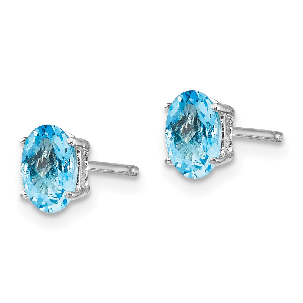 14K Weißgold Ohrringe mit ovalem Blautopas im Schachbrettschliff, 6 x 4 mm