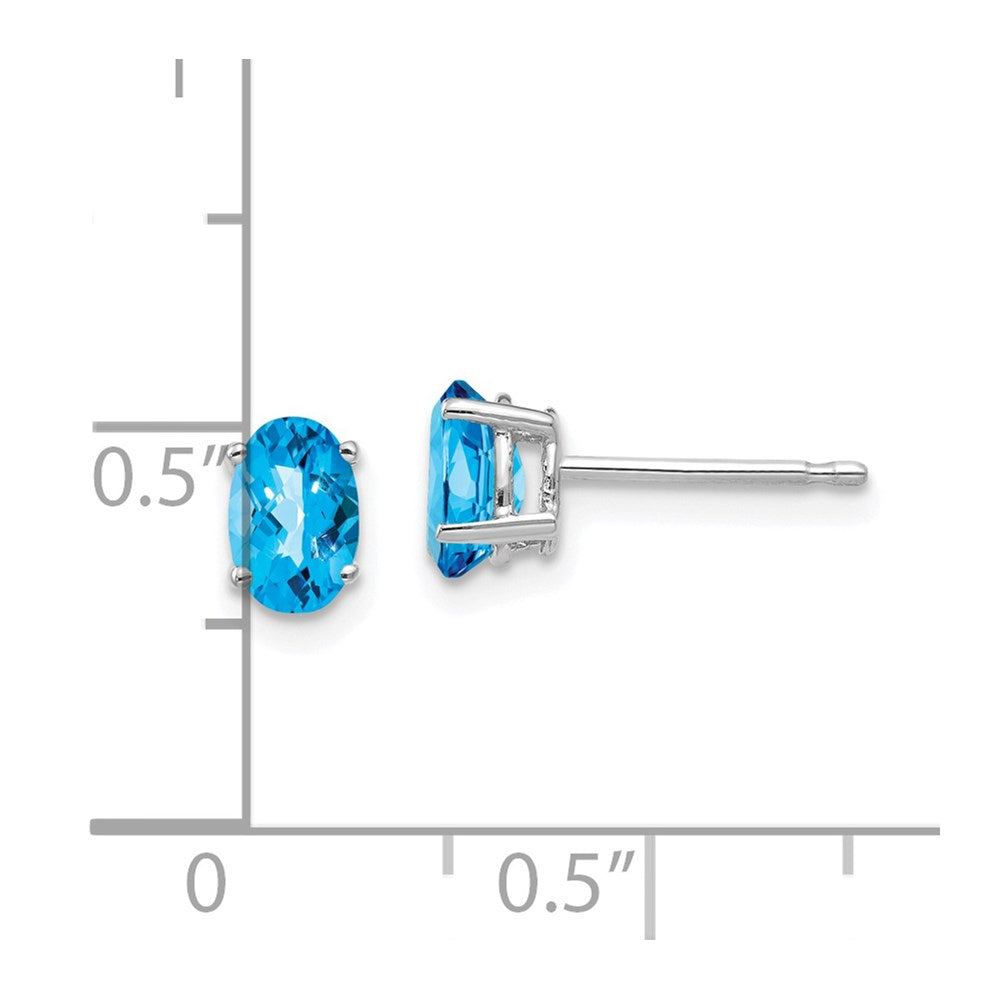 14K Weißgold Ohrringe mit ovalem Blautopas im Schachbrettschliff, 6 x 4 mm