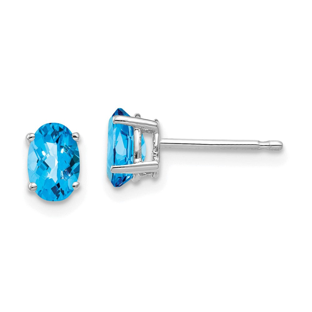 14K Weißgold Ohrringe mit ovalem Blautopas im Schachbrettschliff, 6 x 4 mm