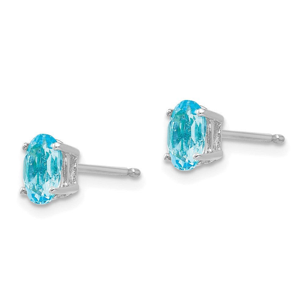 14K Weißgold Ohrringe mit ovalem blauem Topas, 6x4 mm