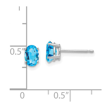 14K Weißgold Ohrringe mit ovalem blauem Topas, 6x4 mm