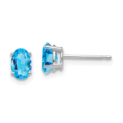 14K Weißgold Ohrringe mit ovalem blauem Topas, 6x4 mm