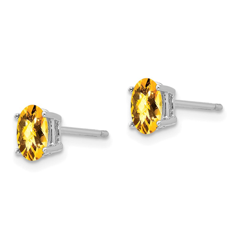 14K Weißgold Ohrringe mit Karo-Schliff Citrin 6x4mm im Ovalschliff