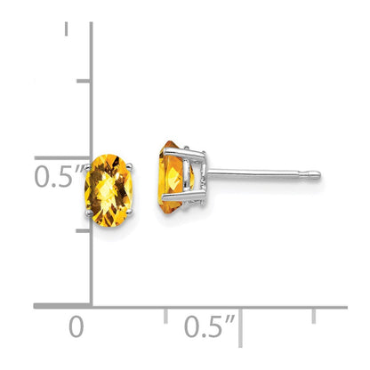14K Weißgold Ohrringe mit Karo-Schliff Citrin 6x4mm im Ovalschliff