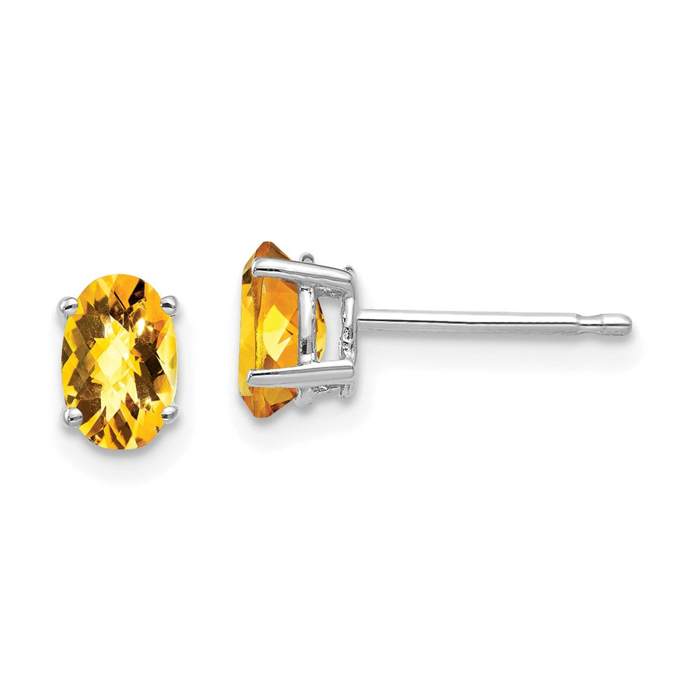 14K Weißgold Ohrringe mit Karo-Schliff Citrin 6x4mm im Ovalschliff